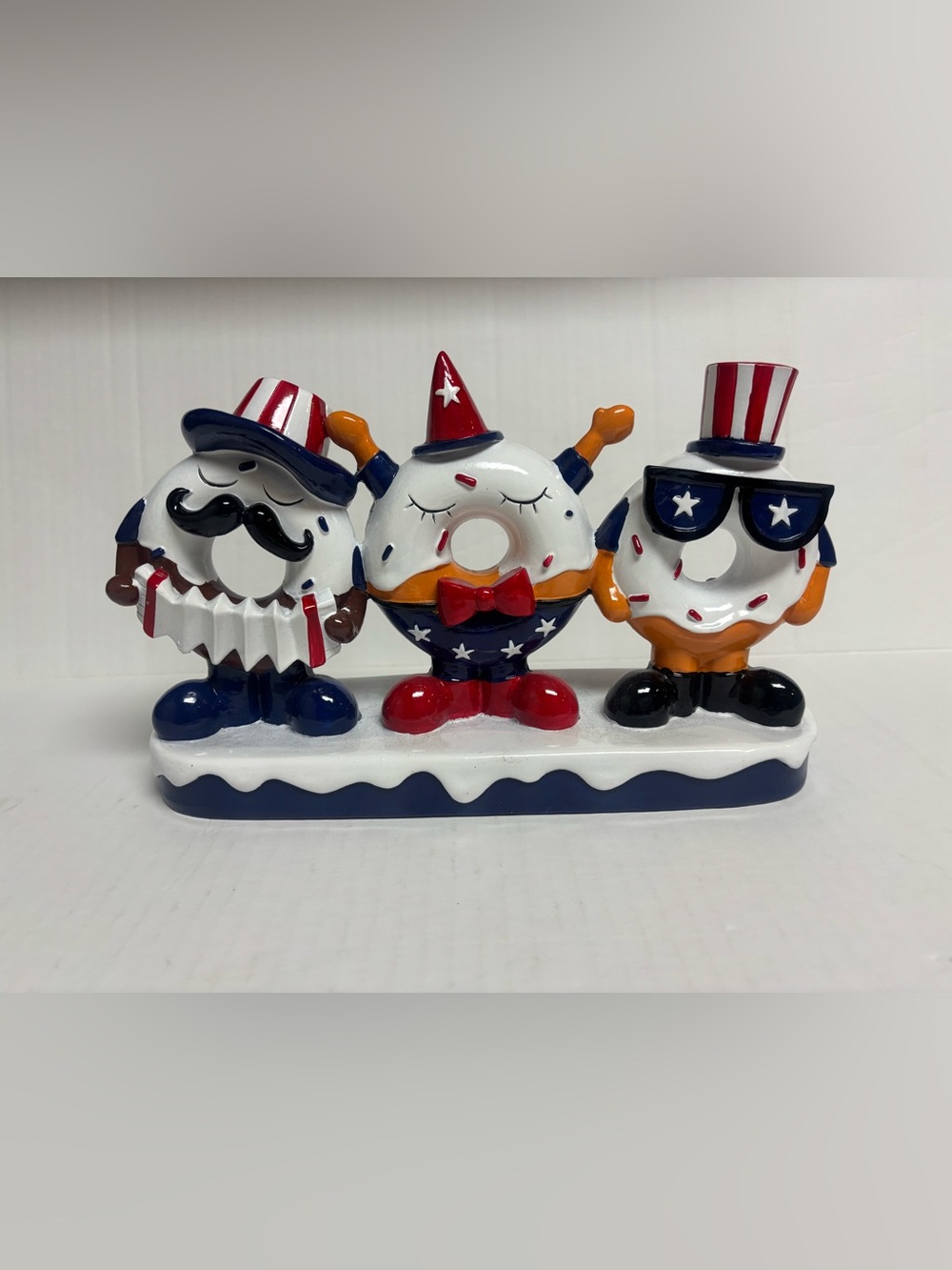 Patriotic Donut Trio Ceramic Figurine - White, Blue & Red Home Accent